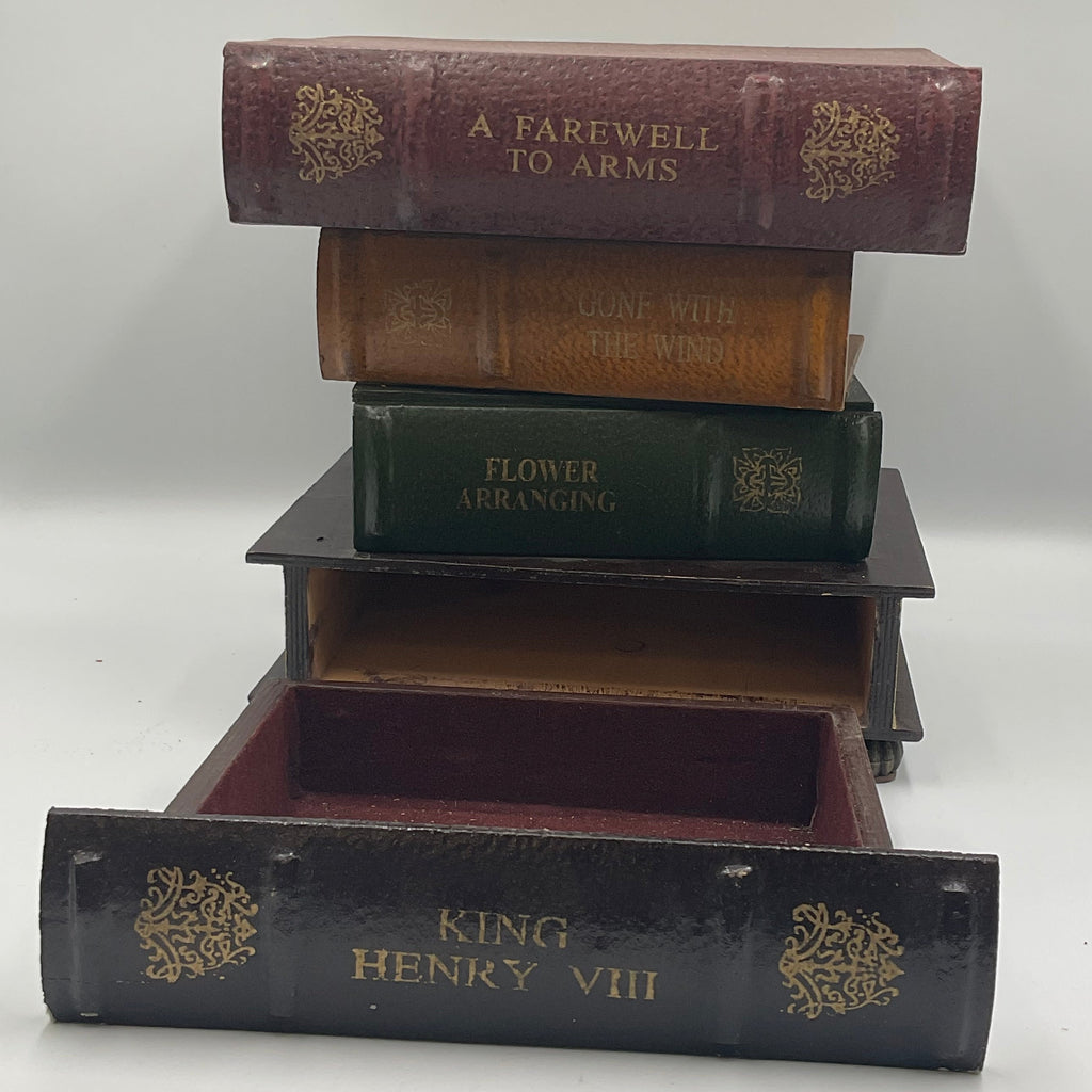 Stacked Faux Books Trinket Box Keepsakes Faux Leather Book Drawers