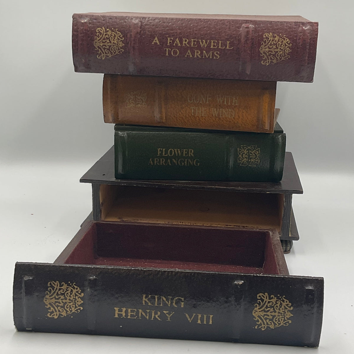 Stacked Faux Books Trinket Box Keepsakes Faux Leather Book Drawers