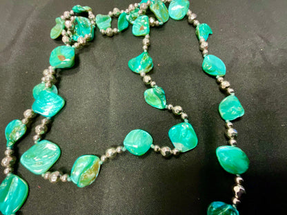 Teal & Silver Beaded Necklace | Glass Bead Statement Necklace | Vintage Style