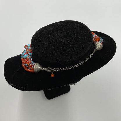 Red Blue Long Beaded Necklace