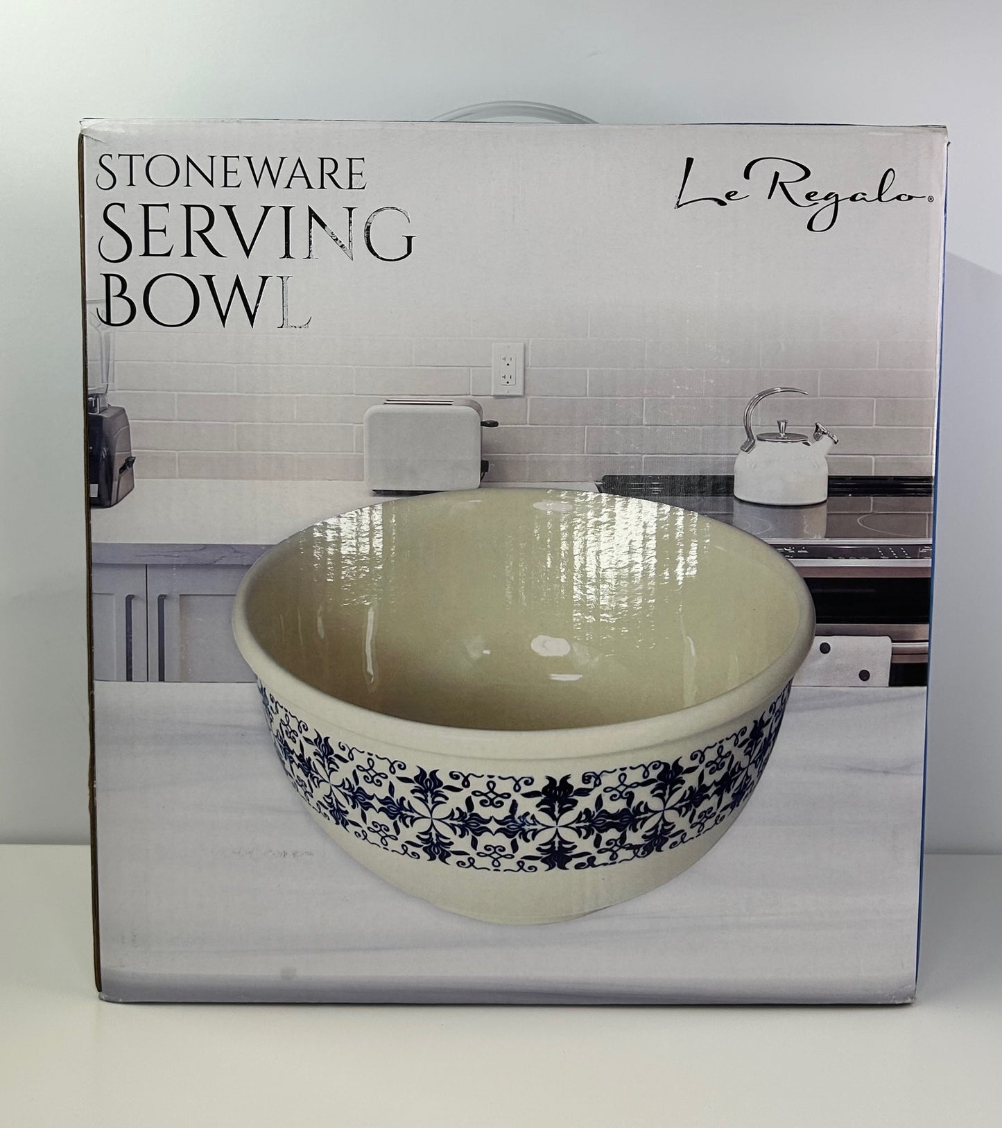 Le Regalo Stoneware Off White & Blue Oven to Table Serving Bowl New in Box