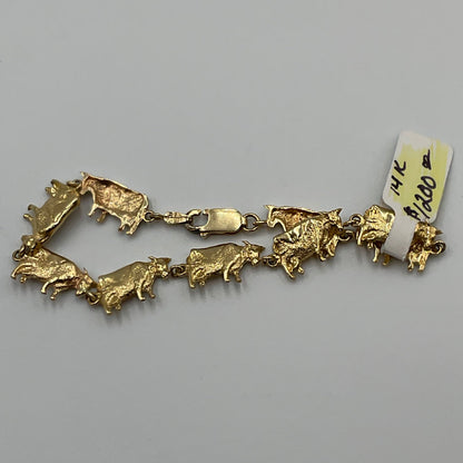 14K Gold Bull Charm Bracelet Jewelry 13.5g Grams
