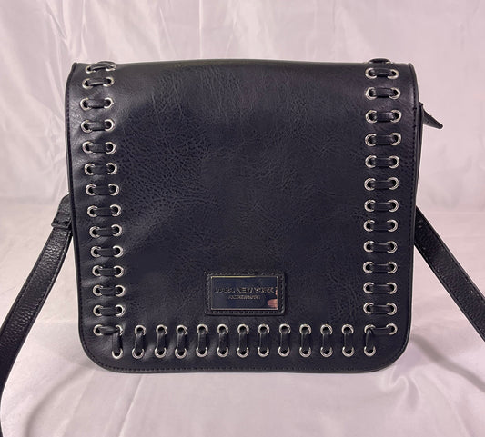 Marc New York by Andrew Mark Medium Black Handbag Silvertone Hardware Long Strap