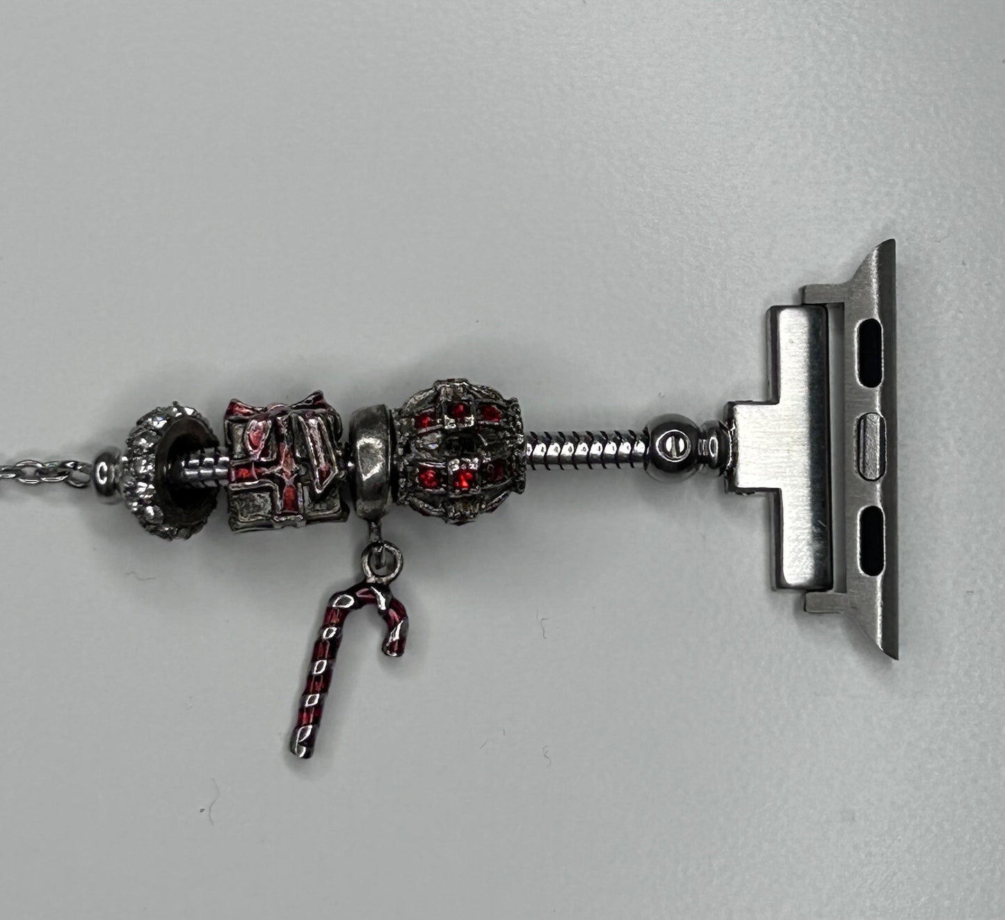 Apple Watch Band Women’s Christmas Holiday Beaded Silver Red Metal Bracelet 8.5in