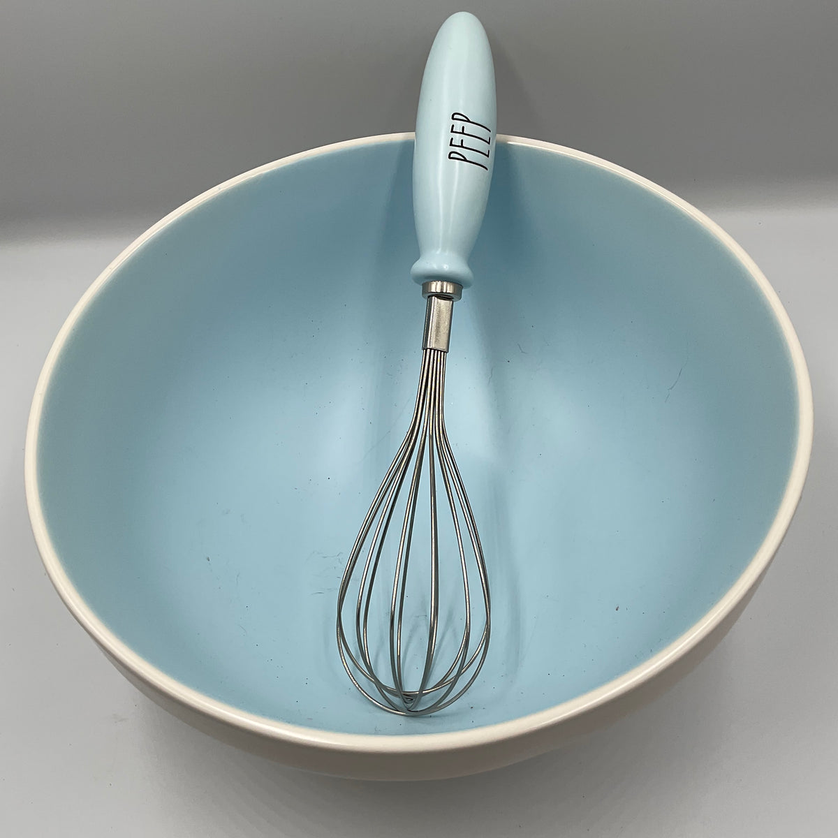 Rae Dunn Happy Easter Blue Ceramic Mixing Bowl PEEP Whisk Set