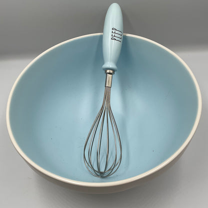 Rae Dunn Happy Easter Blue Ceramic Mixing Bowl PEEP Whisk Set