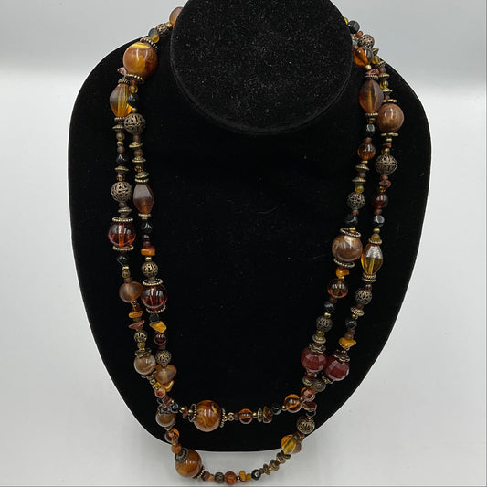 Ball Bead Design Amber Earthtone Necklace Fashion Jewelry