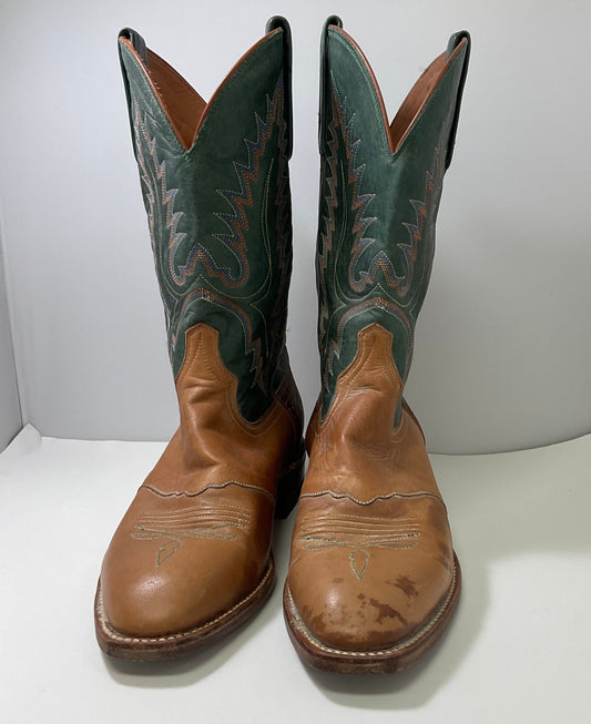 Lucchese 2000 Cowboy Western Boots Size 8D Green and Brown Leather
