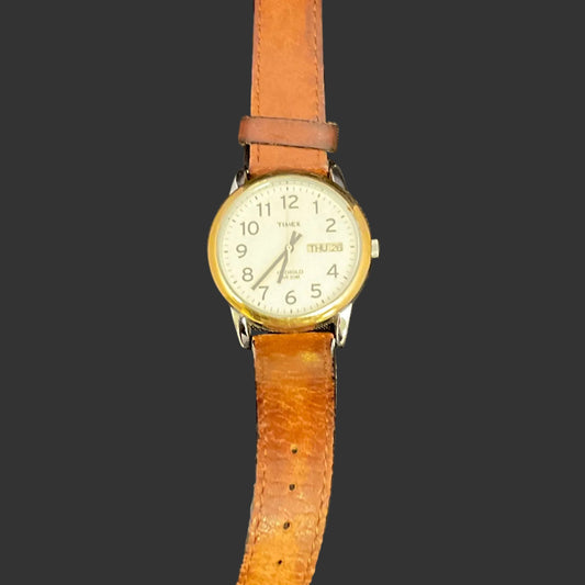 Timex Easy Reader Indiglo Quartz Watch White Dial Tan Leather Strap