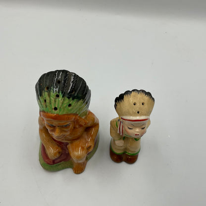Vintage Ceramic Salt And Pepper Shakers Hand Painted Native American