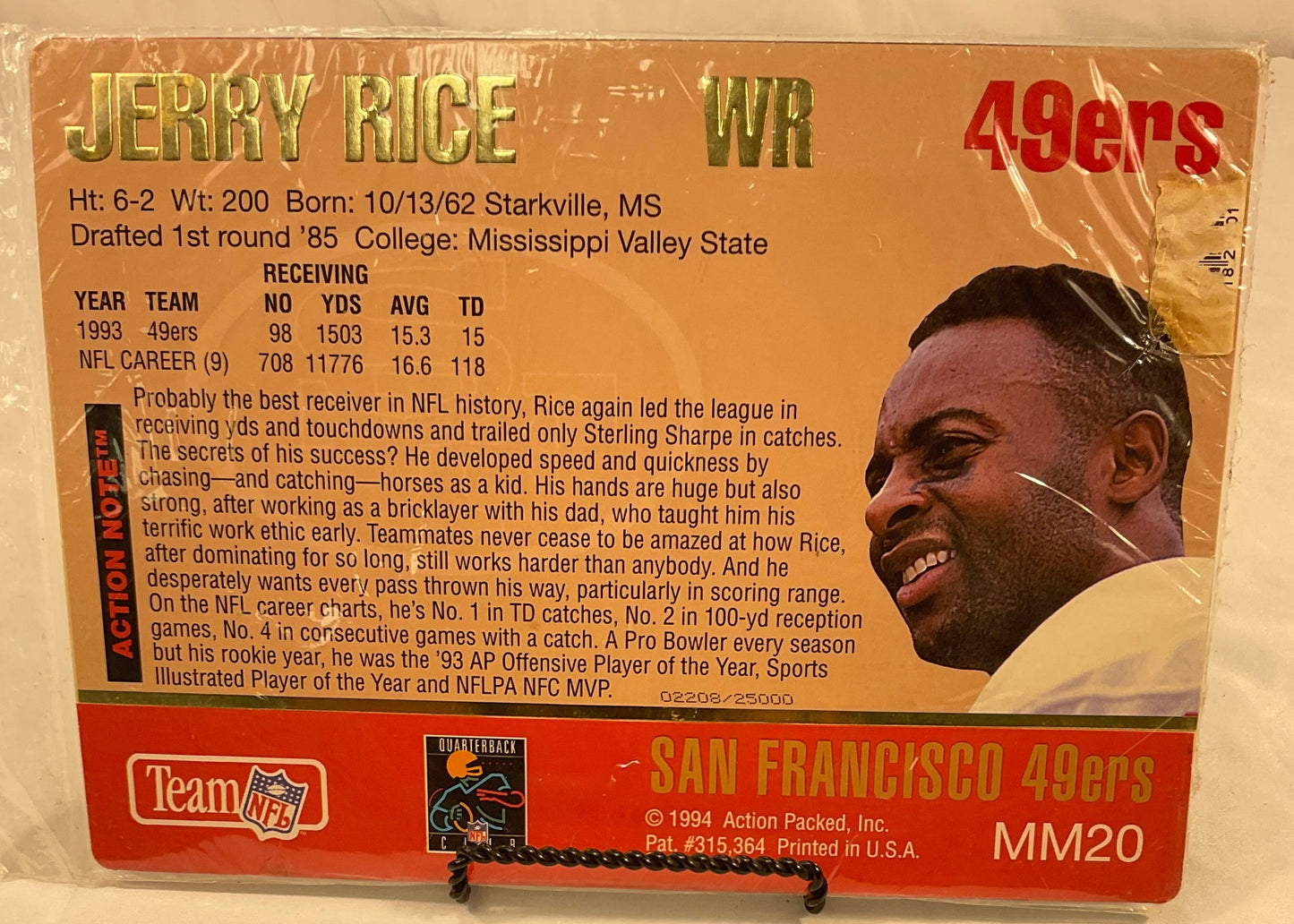Jerry Rice Limited Edition #2208/25000 1994 Action Packed Mammoth Card #MM20 NFL San Francisco 49ers Factory Sealed