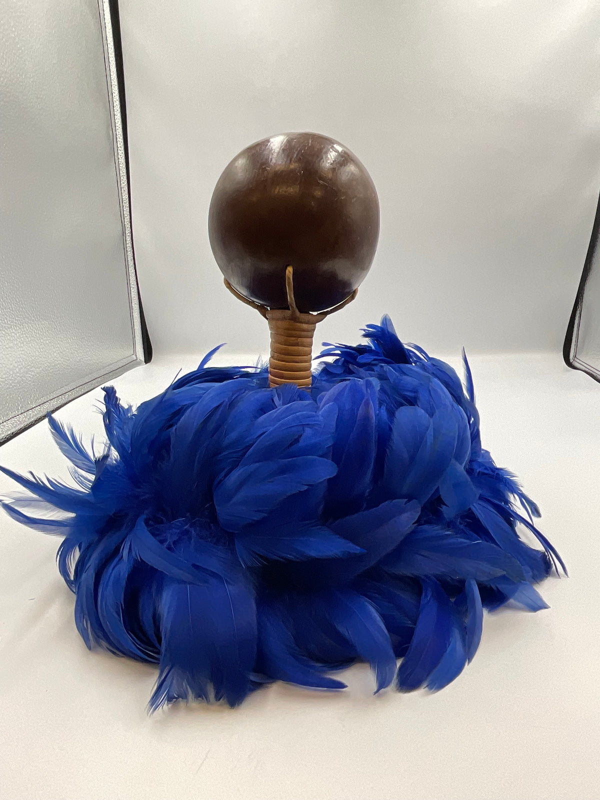 Vintage Hawaiian ʻUlīʻulī Feathered Coconut Rattle