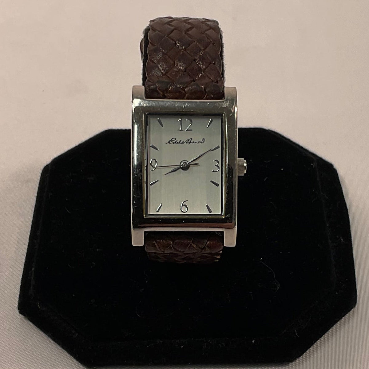 Eddie Bauer Quartz Silvertone Women's Watch Braided Brown Leather Band Working New Battery