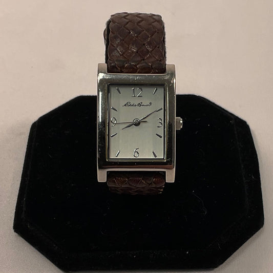 Eddie Bauer Quartz Silvertone Women's Watch Braided Brown Leather Band Working New Battery