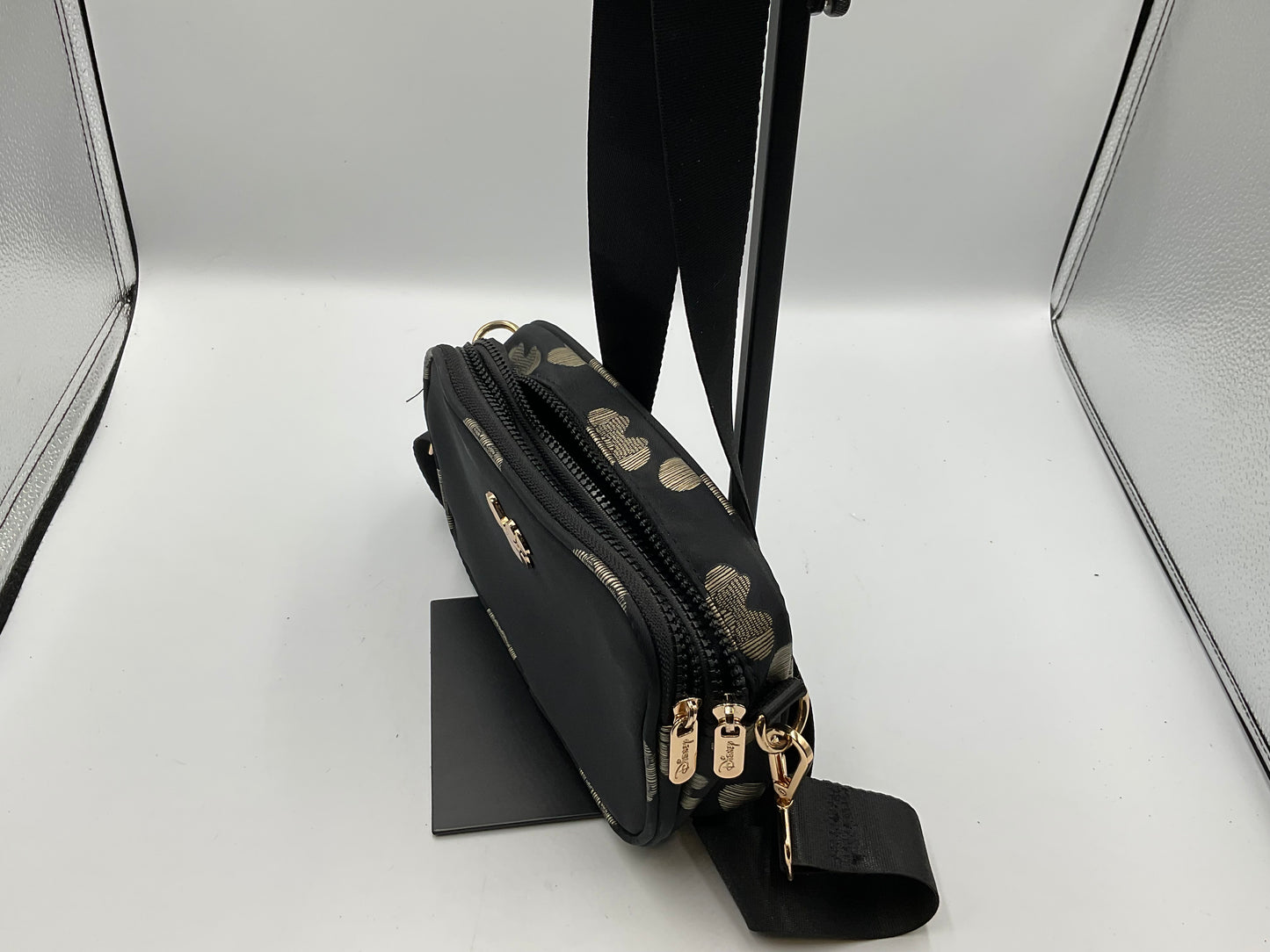 Disney Minnie Mouse Black And Gold Zipper Crossbody Belt Bag