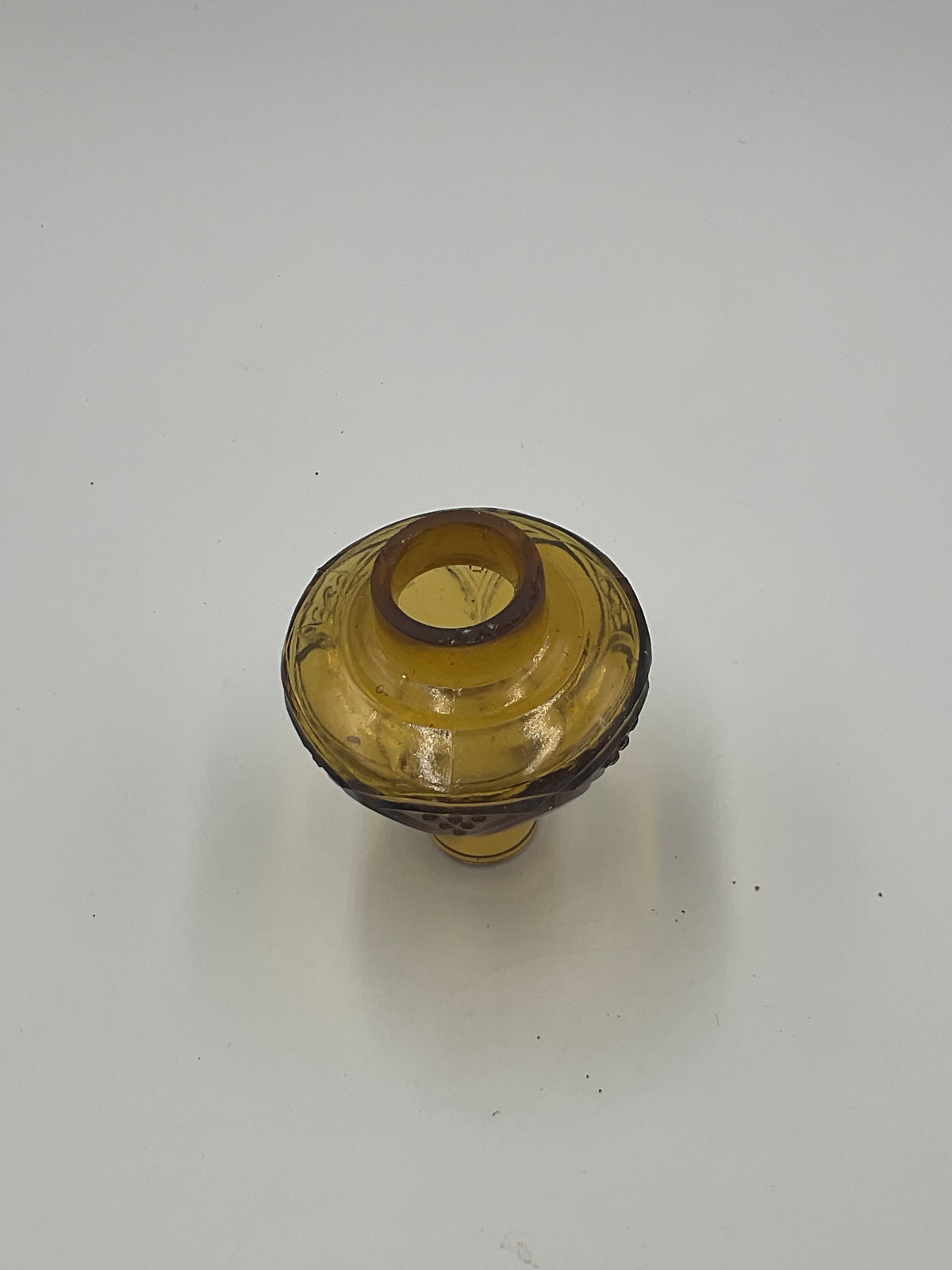 vintage amber pressed glass miniature oil lamp base and removable glass fuel reservoir