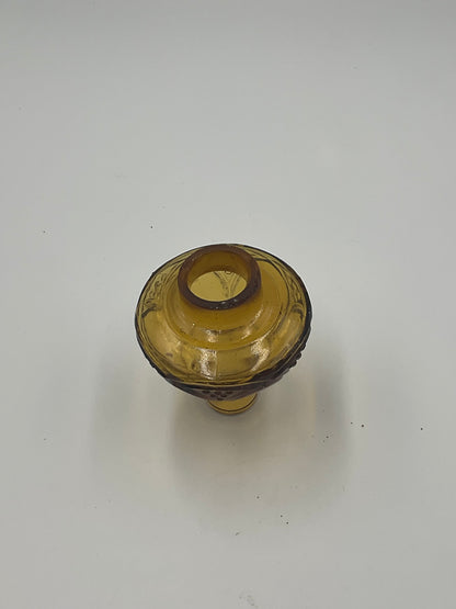 vintage amber pressed glass miniature oil lamp base and removable glass fuel reservoir