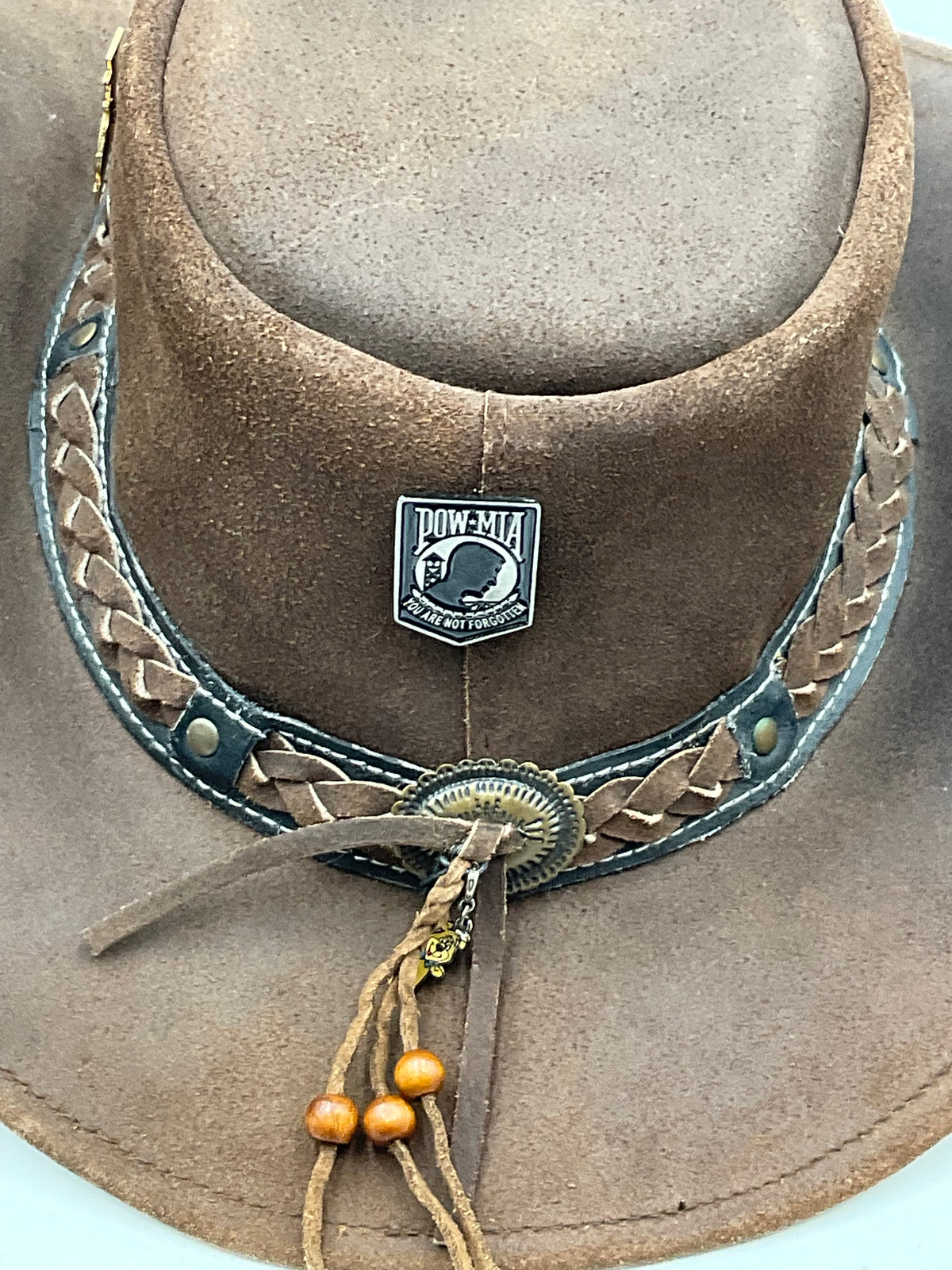 Outback Survivor Brown Suede Cowboy Hat Harley-Davidson Eagle Pin