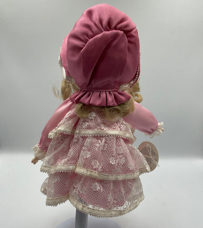 Precious Moments Angel 12 Inch Doll Blonde Curly Hair Pink Lace Dress