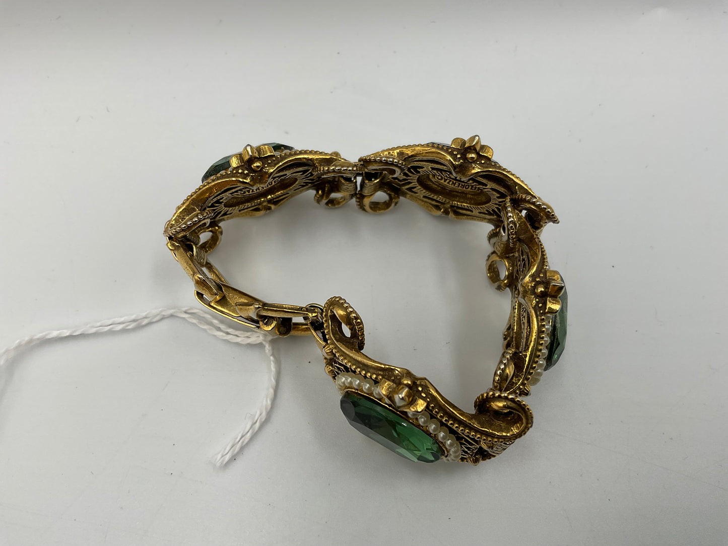 Vintage Gold Tone Bracelet with Large Green Oval Stones