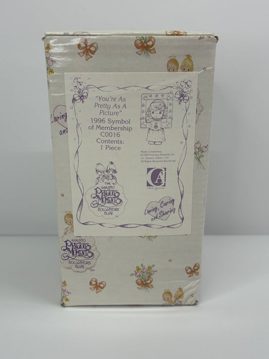 Precious Moments Vintage 1996 Symbol of Membership You're as Pretty as a Picture Hand Painted Porcelain Collectible Figurine Original Box