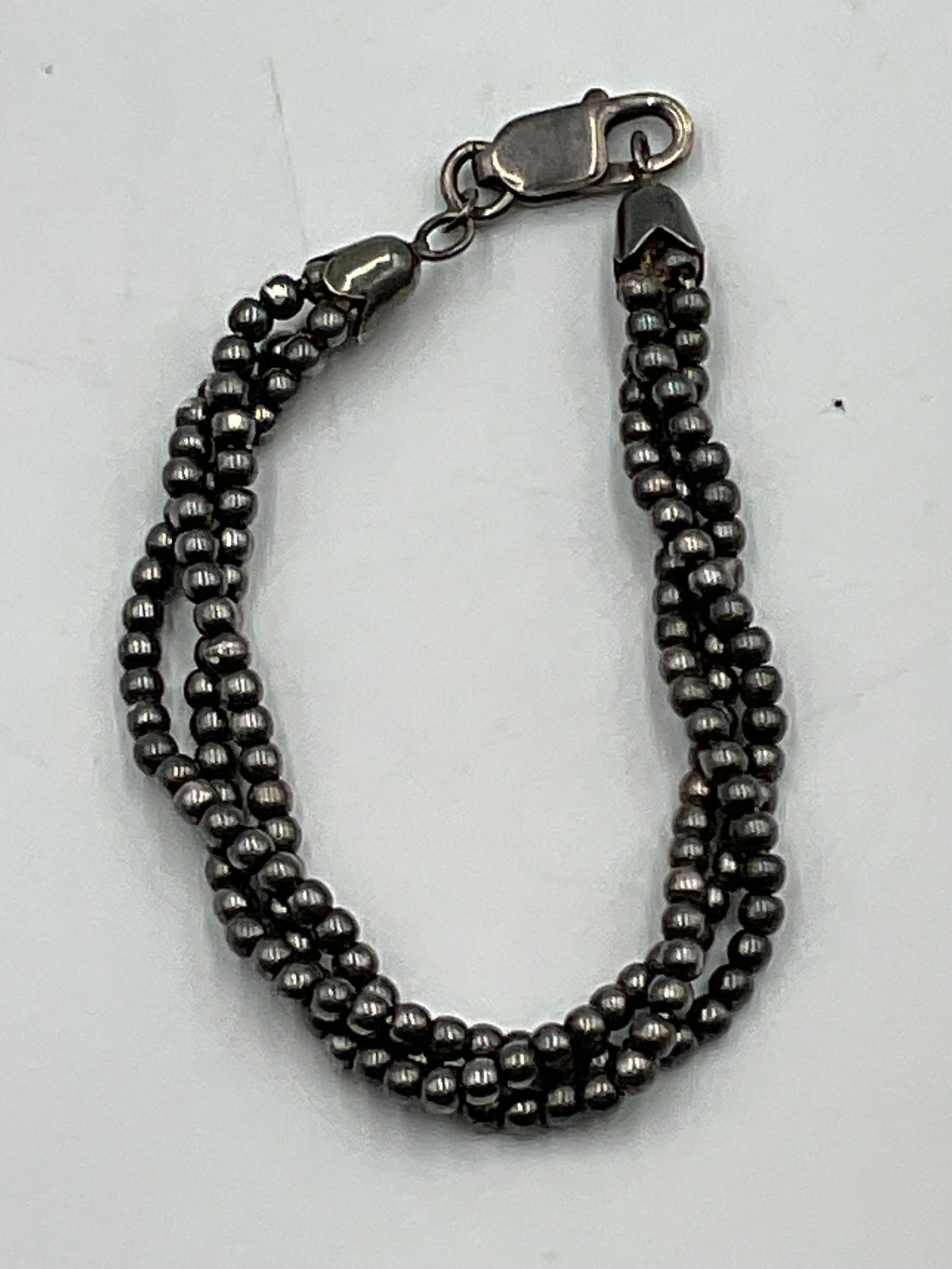 925 Beaded Bracelet Twisted 3-Strands Sterling Silver Lobster Clasp