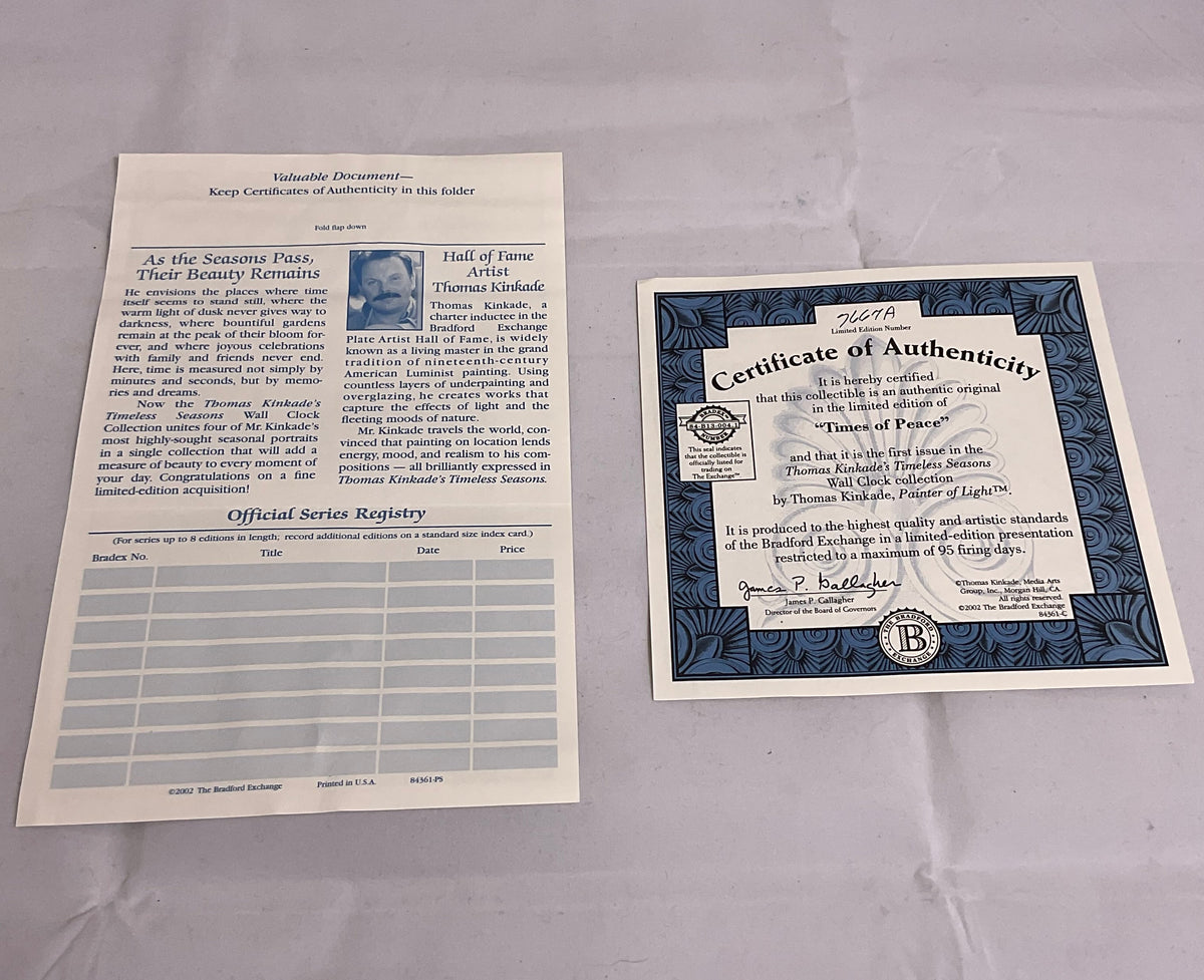 Thomas Kinkade "The Light of Peace" Vintage Limited Edition Porcelain Plate with COA.