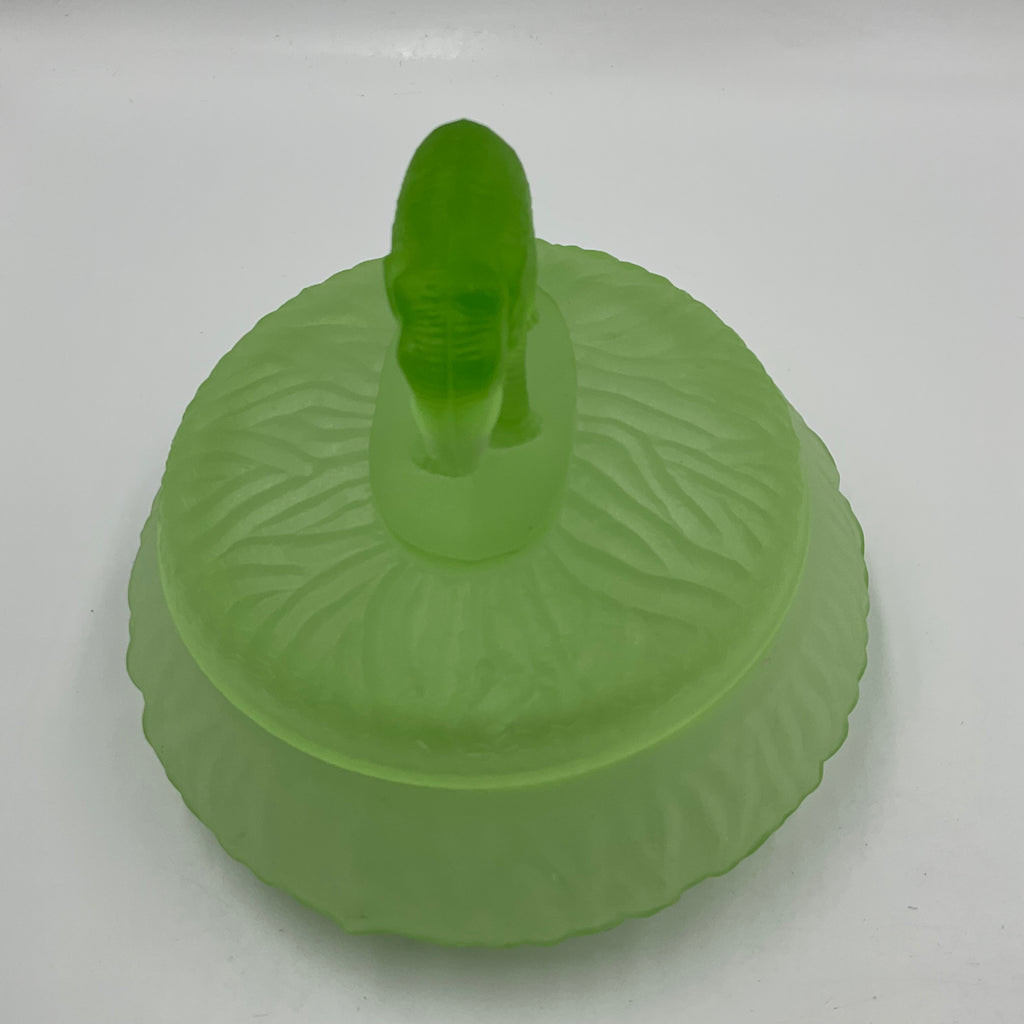 Elephant Powder Jar L.E Smith Frosted Green Uranium Glass