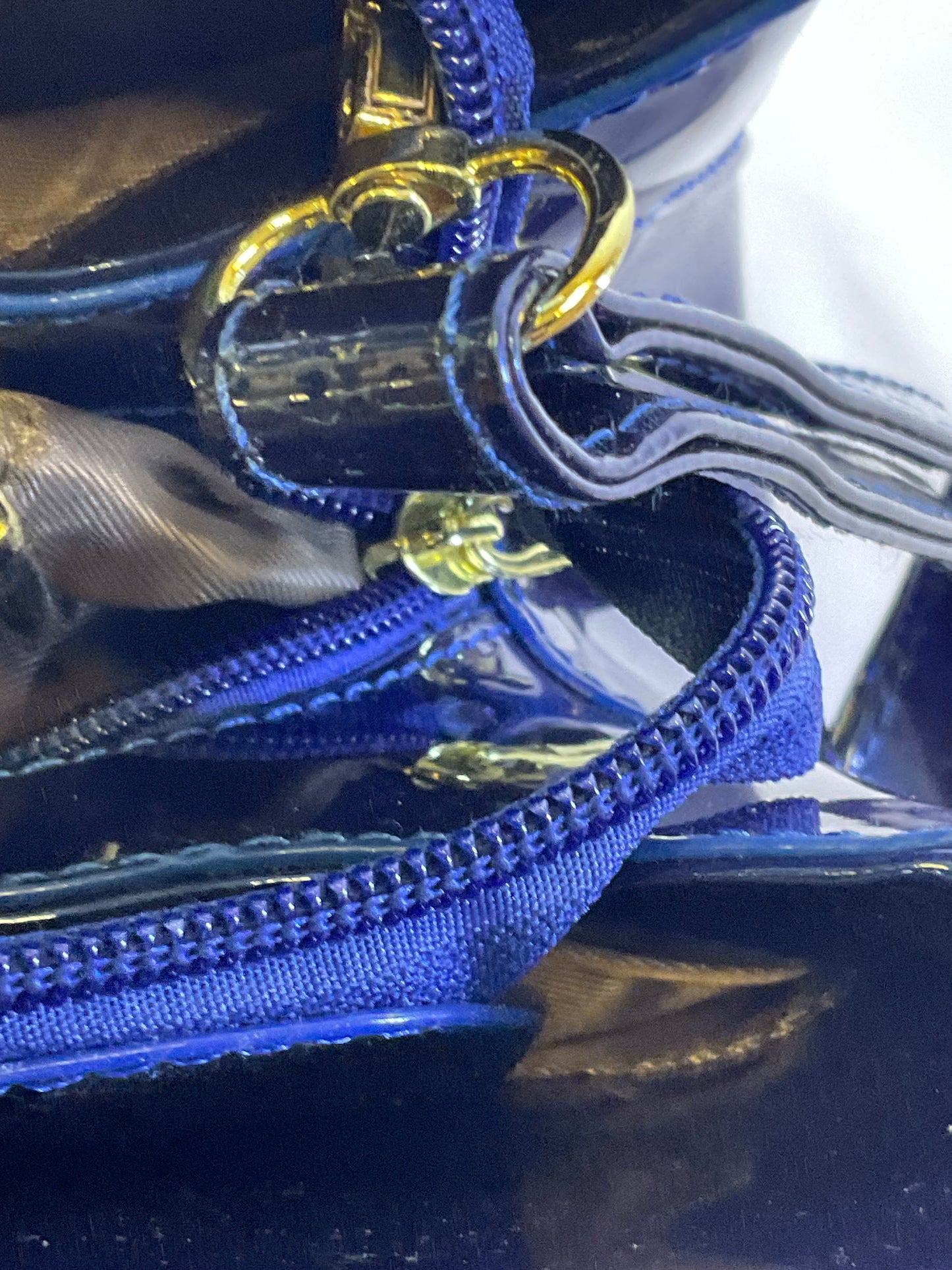 Royal Blue Patent Leather Style Goldtone Accent Zipper Tote Handbag