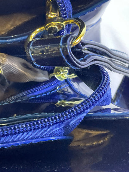 Royal Blue Patent Leather Style Goldtone Accent Zipper Tote Handbag
