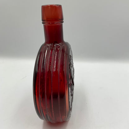 Vintage Wheaton Ruby Red Portrait of Thomas Jefferson Carnival Glass Bottle