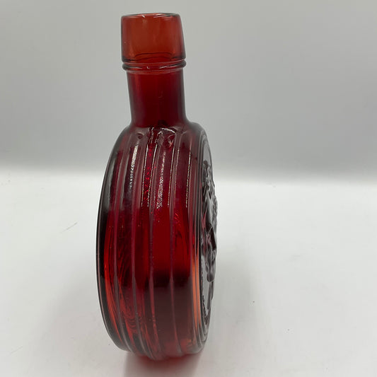 Vintage Wheaton Ruby Red Portrait of Thomas Jefferson Carnival Glass Bottle