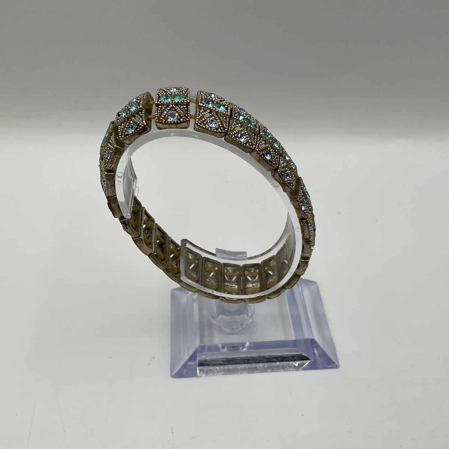 Silver Toned Stretch Bracelet with Auqa Blue Stones