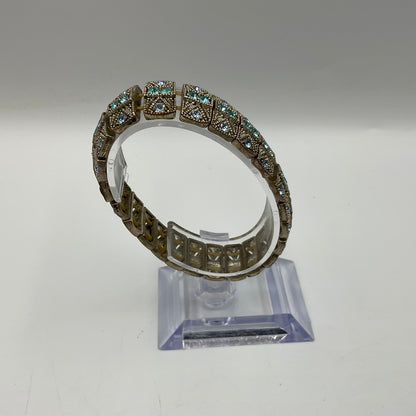 Silver Toned Stretch Bracelet with Auqa Blue Stones