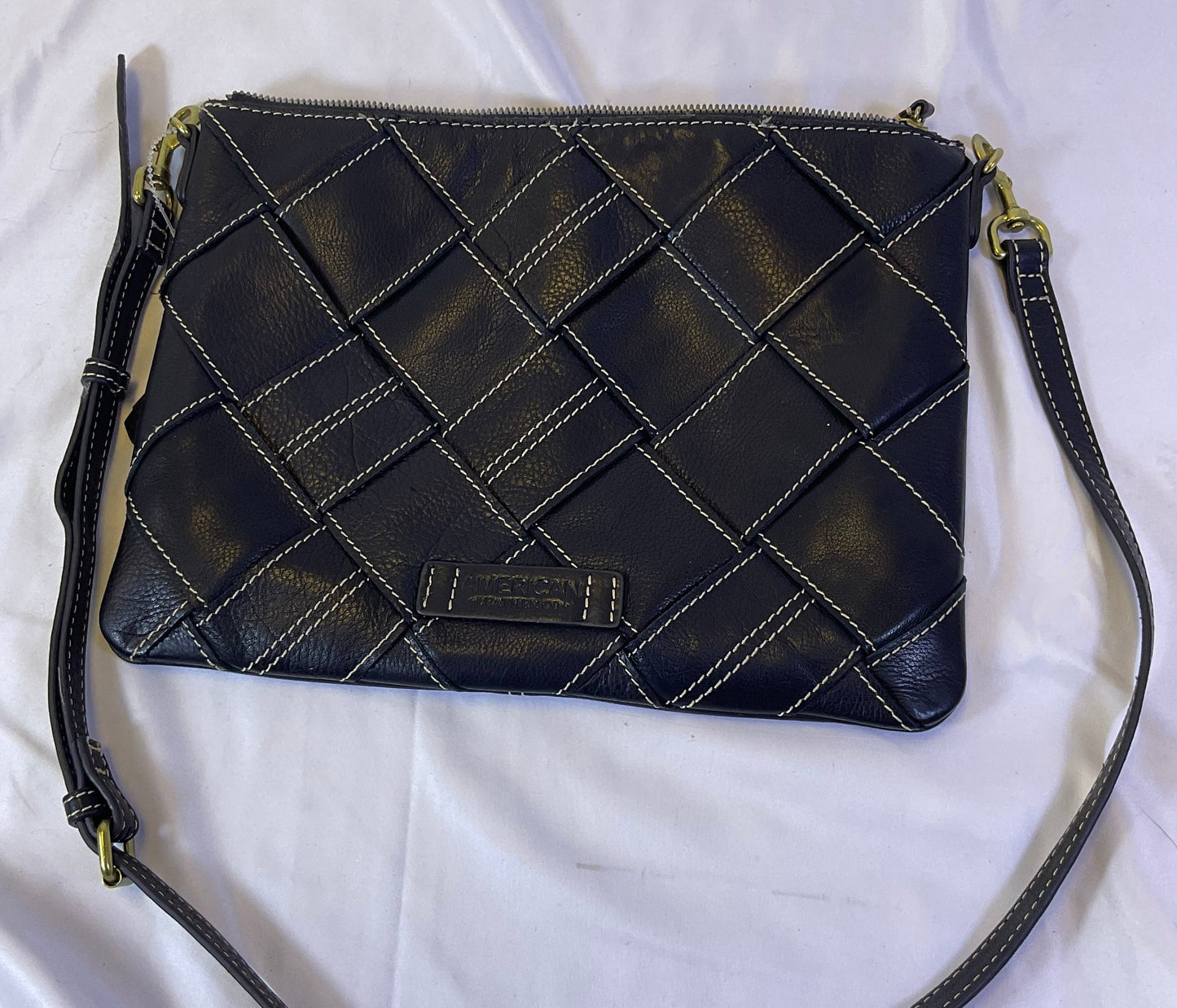 American Leather Co. Mercer Black Woven Shoulder Bag Bright Lining