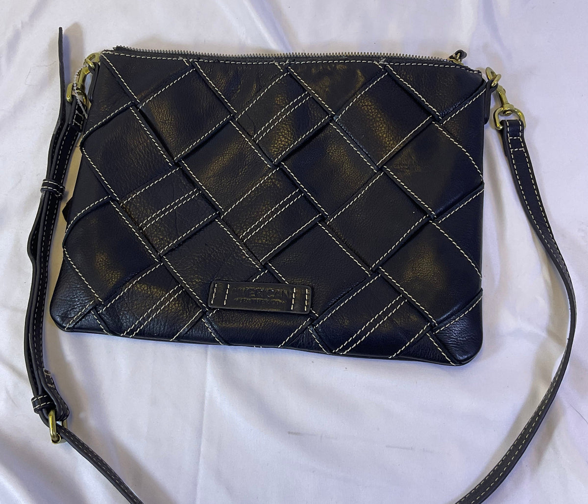 American Leather Co. Mercer Black Woven Shoulder Bag Bright Lining