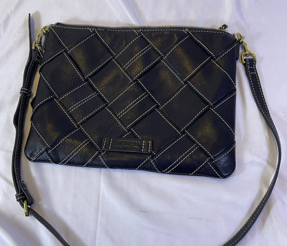 American Leather Co. Mercer Black Woven Shoulder Bag Bright Lining