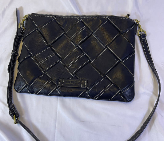 American Leather Co. Mercer Black Woven Shoulder Bag Bright Lining