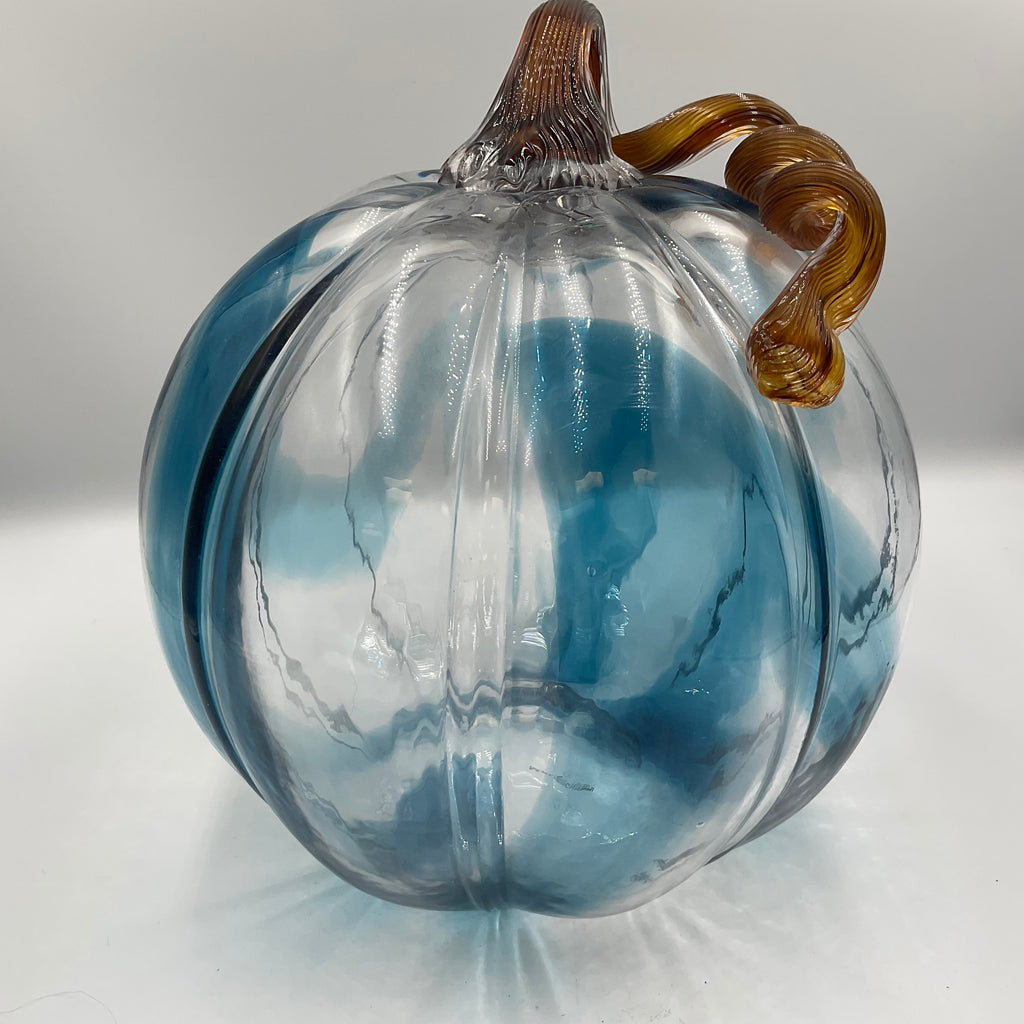 Glass Pumpkin Hand Blown Blue And Clear