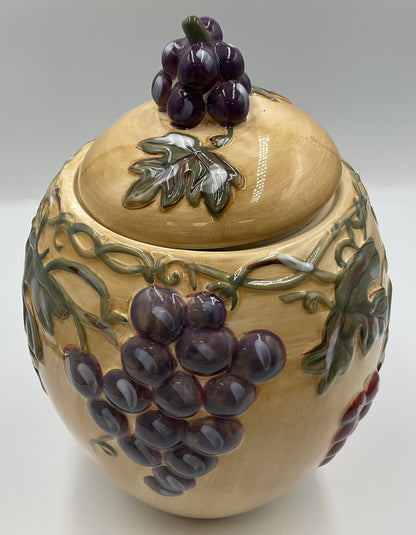Noble Excellence Meritage Grape Vine Ceramic Covered Canister Jar
