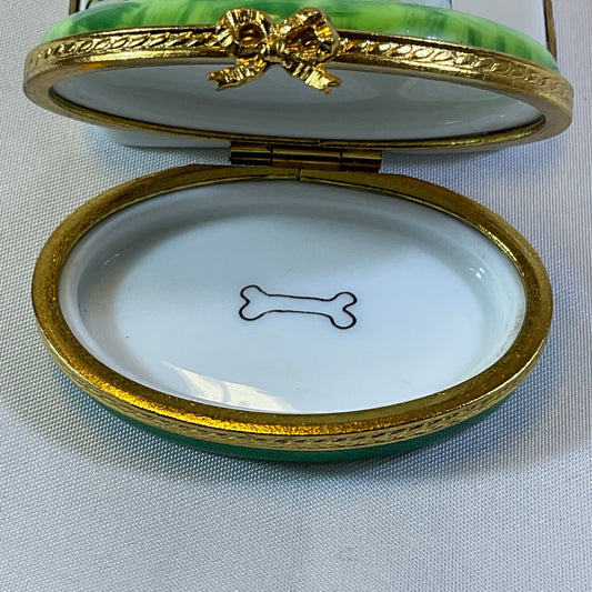 Peint Main Limoges France Authentic Vintage Collectible Hand Painted Porcelain Dog on Trinket Box