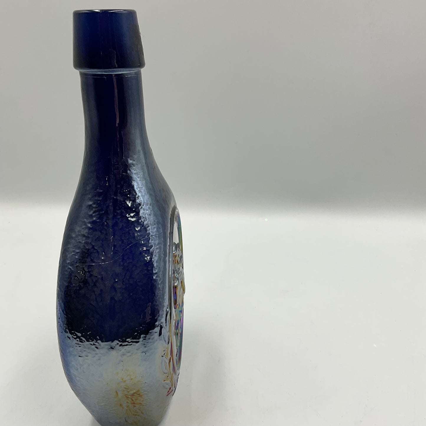 Vintage Wheaton Blue Iridescent Carnival Glass Bottle