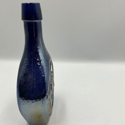 Vintage Wheaton Blue Iridescent Carnival Glass Bottle