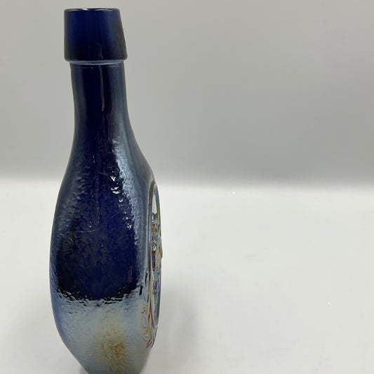 Vintage Wheaton Blue Iridescent Carnival Glass Bottle