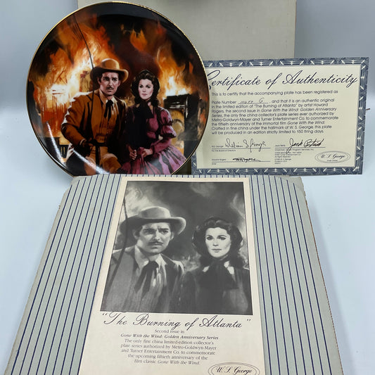 W.L. George Fine China Plate Bradford Exchange Gone with the Wind Burning of Atlanta COA