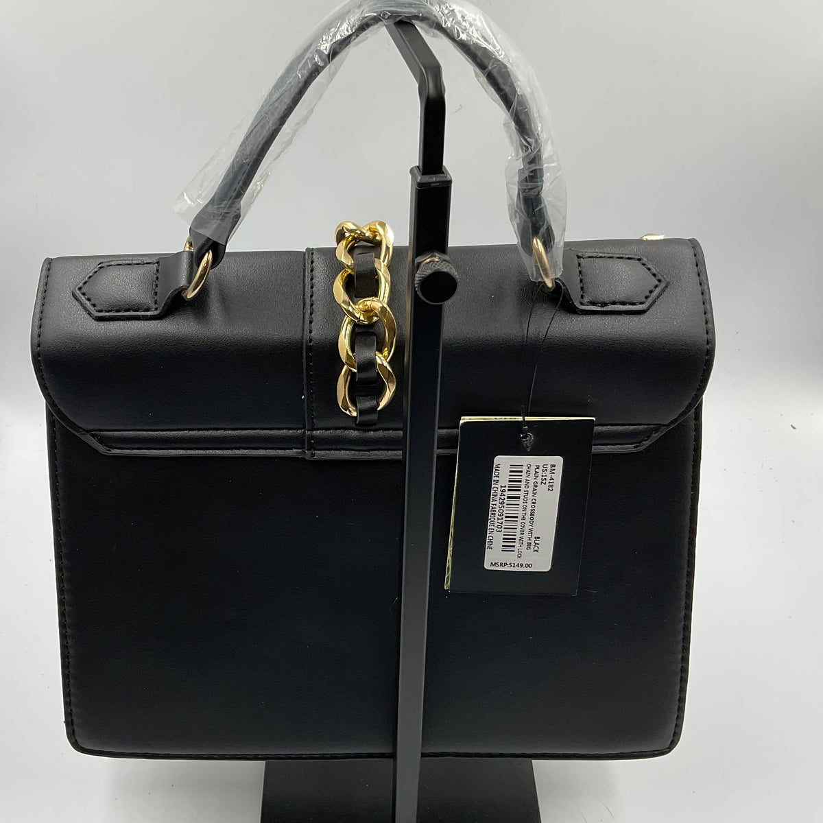 Badgley Mischka Monogram Black Studded Satchel Handbag Goldtone Hardware New with Tags NWT