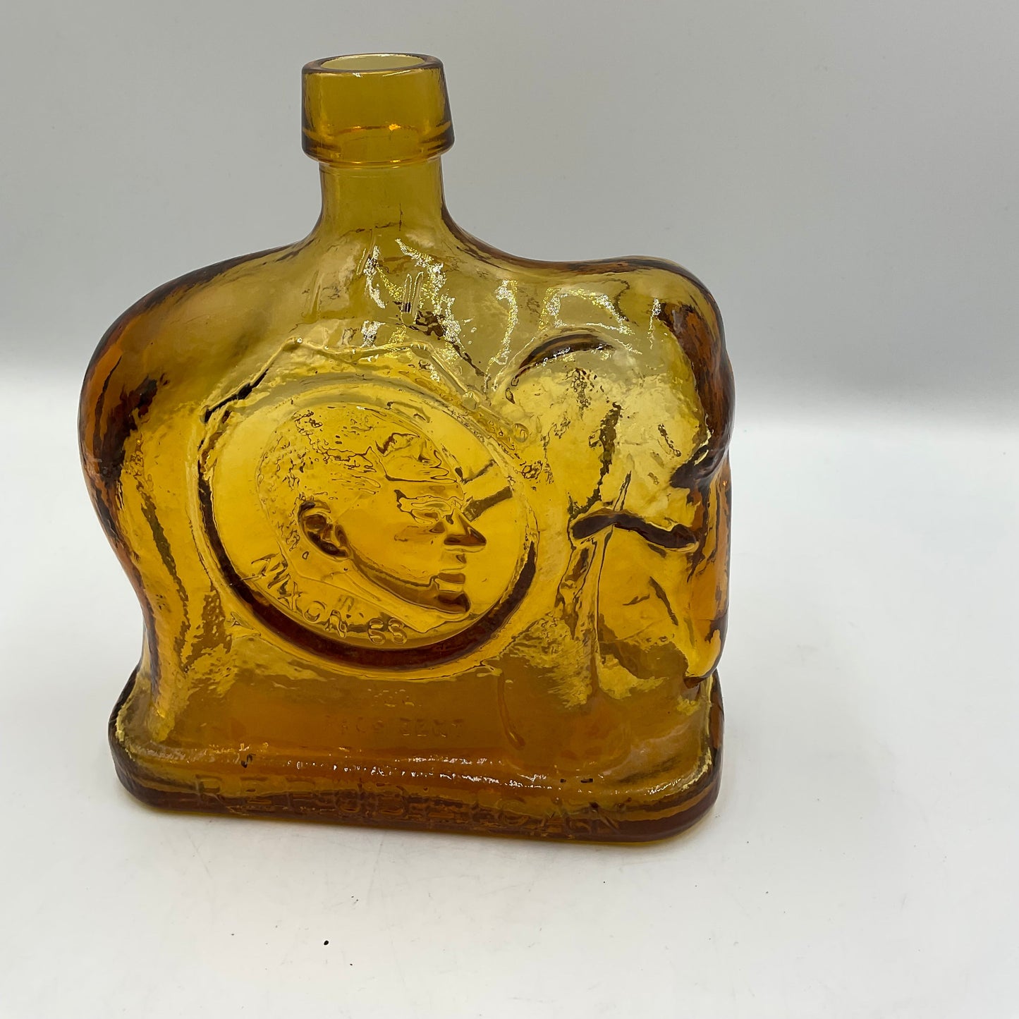 Vintage Wheaton First Edition 1968  Amber Glass Elephant Bottle