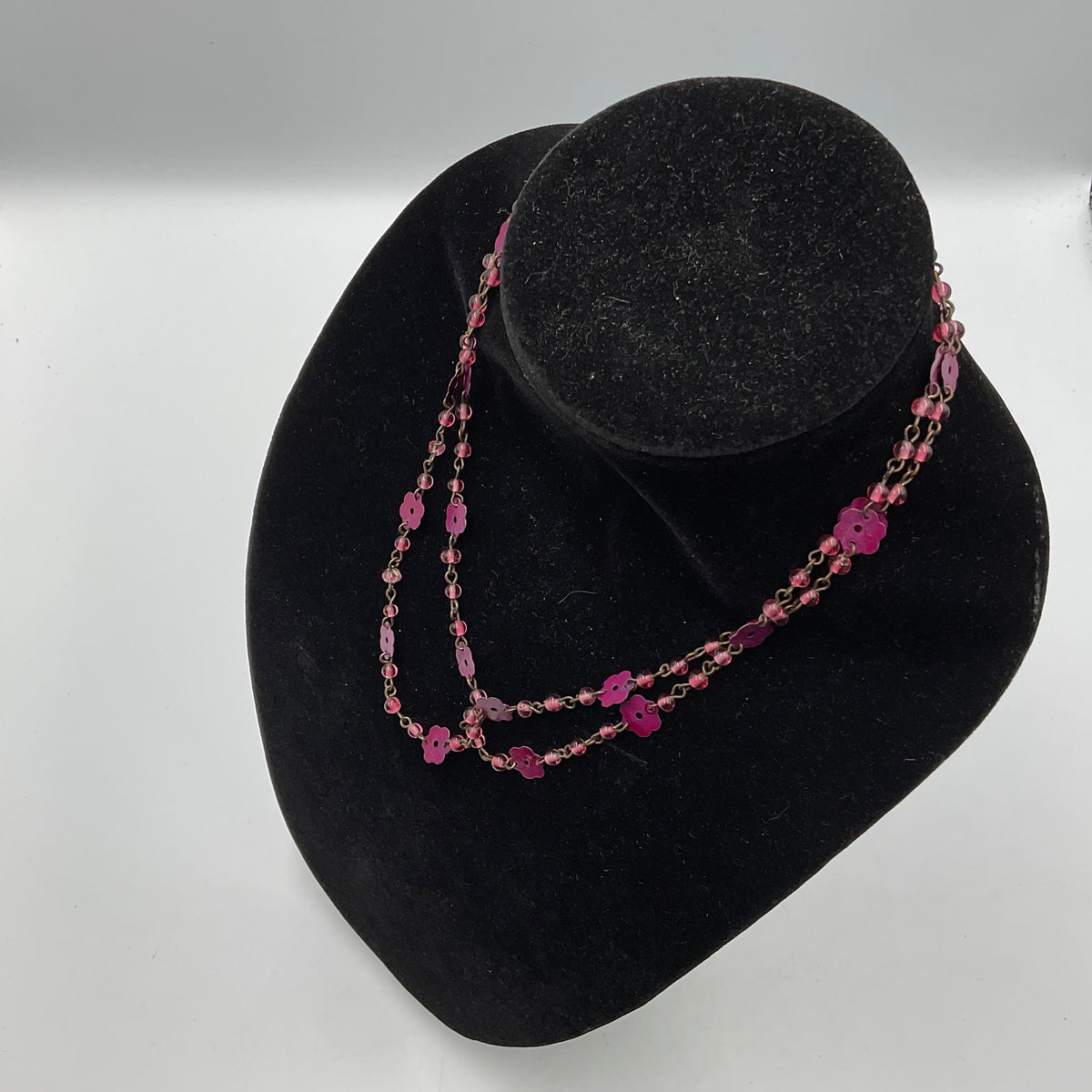 Pink Purple Flower Beaded Chain Necklace