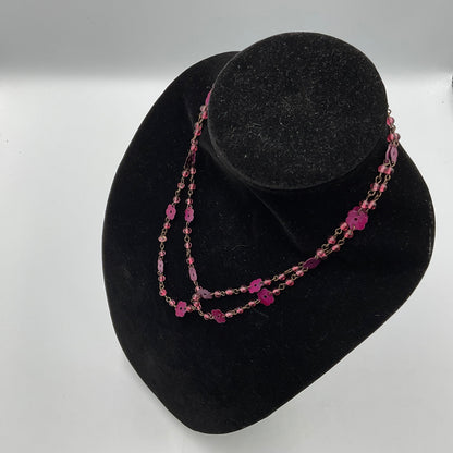 Pink Purple Flower Beaded Chain Necklace