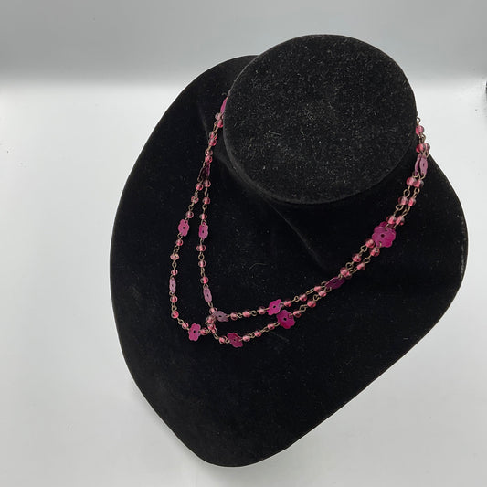 Pink Purple Flower Beaded Chain Necklace